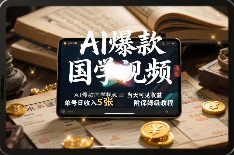 AI爆款国学视频，独家起号方法，小白直接上手，当天可见收益，单号日收入5张+附保姆级教程-网创项目