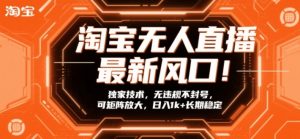 淘宝无人直播最新风口！独家技术，无违规不封号，可矩阵放大，日入1k+长期稳定【揭秘】-网创项目