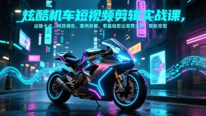 炫酷机车短视频剪辑实战课，运镜卡点、特效调色、案例拆解，零基础剪出高赞大片，吸粉变现-网创项目