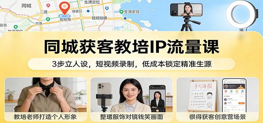 同城获客教培IP流量课：3步立人设，短视频录制，低成本锁定精准生源-网创项目
