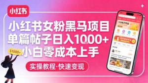 小红书女粉黑马项目,单篇帖子日入1k+,小白零成本上手-网创项目