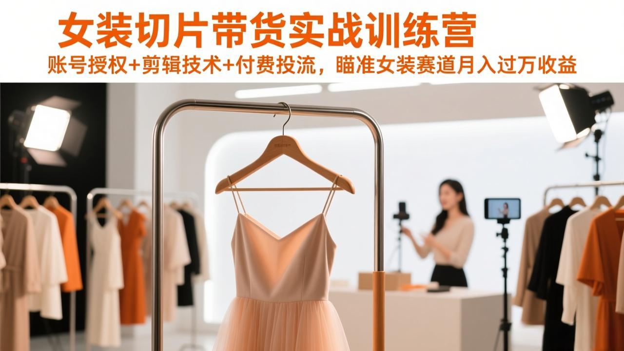 女装切片带货实战训练营，账号授权+剪辑技术+付费投流，瞄准女装赛道月入过万收益-网创项目