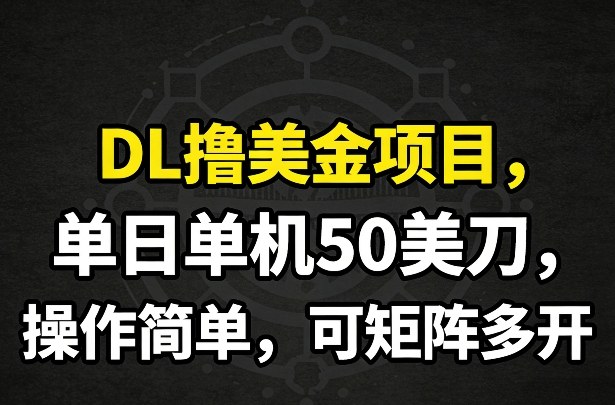DL撸美金项目，单日单机50美刀，操作简单，可矩阵多开-网创项目