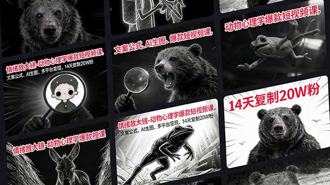 情绪放大镜-动物心理学爆款短视频课，文案公式、AI生图、多平台变现，14天复制20W粉-网创项目