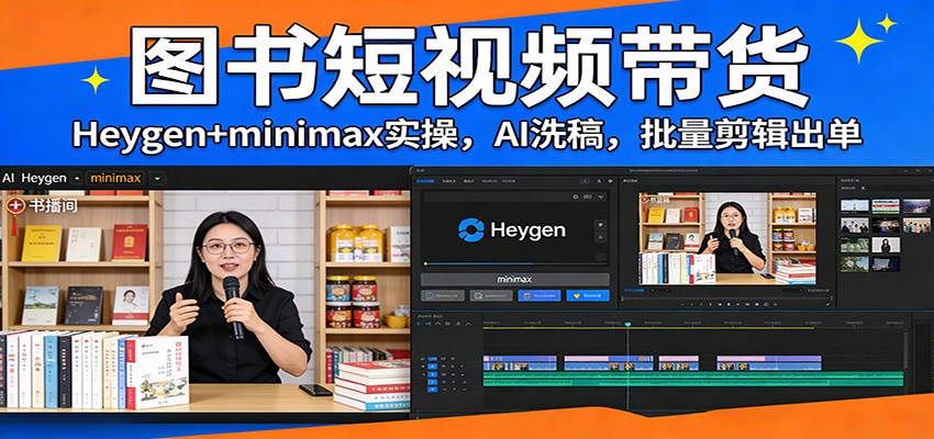 图书短视频带货：Heygen+minimax实操，AI洗稿 ，批量剪辑出单-网创项目