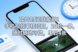 碎片时间就能做！手机视频审核项目，20秒一单，随时随地可做，单日4张+【揭秘】-网创项目