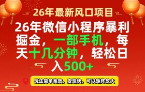 26年微信小程序最暴利玩法，每天十几分钟，稳稳日入500+-网创项目