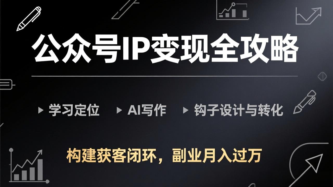 公众号IP变现全攻略-更新，学习定位、AI写作、钩子设计与转化，构建获客闭环，副业月入过万-网创项目