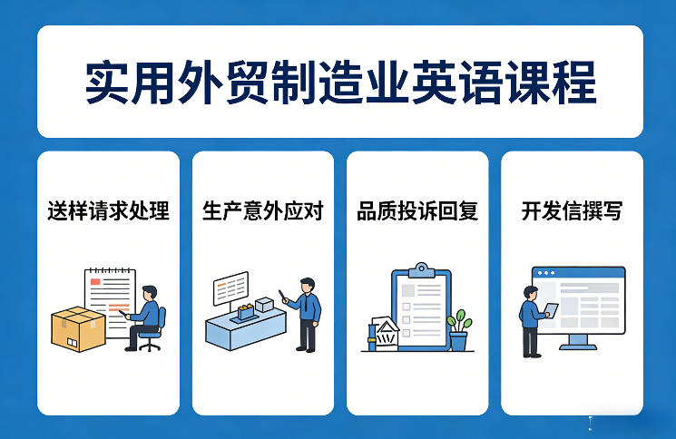 实用外贸制造业英语课程，教你专业处理送样请求、应对生产意外、回复品质投诉、撰写开发信等-网创项目