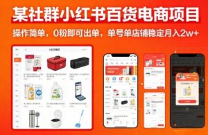 某社群小红书百货电商项目，操作简单，0粉即可出单，单号单店铺稳定月入2w+-网创项目