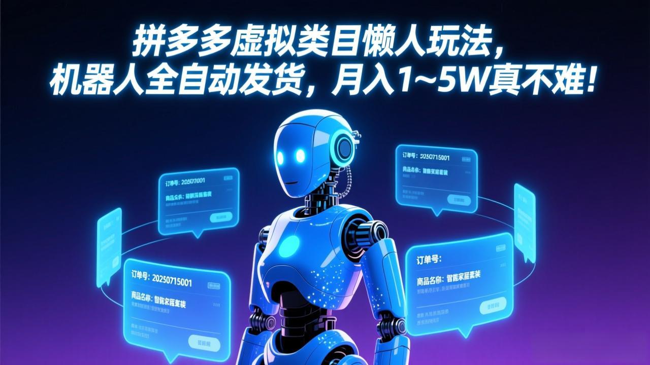 拼多多虚拟类目懒人玩法，机器人全自动发货，月入 1-5W 真不难！-网创项目