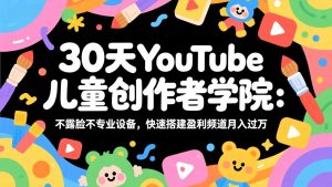30天YouTube儿童创作者学院：不露脸不专业设备，快速搭建盈利频道月入过万-网创项目