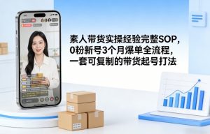 素人短视频带货实操经验完整SOP，0粉新号3个月爆单全流程，一套可复制的带货起号打法-网创项目