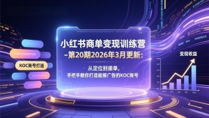 小红书商单变现训练营-第20期26年3月更新:从定位到接单,手把手教你打造能接广告的KOC账号-网创项目