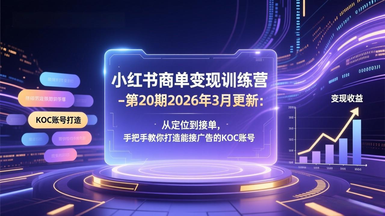 小红书商单变现训练营-第20期26年3月更新：从定位到接单，手把手教你打造能接广告的KOC账号-网创项目