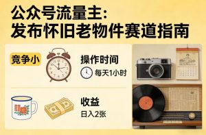 公众号流量主之发布怀旧老物件赛道，竞争小，每天操作1小时，日入2张-网创项目