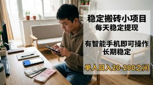 稳定搬砖小项目,每天稳定提现,有智能手机即可操作-网创项目
