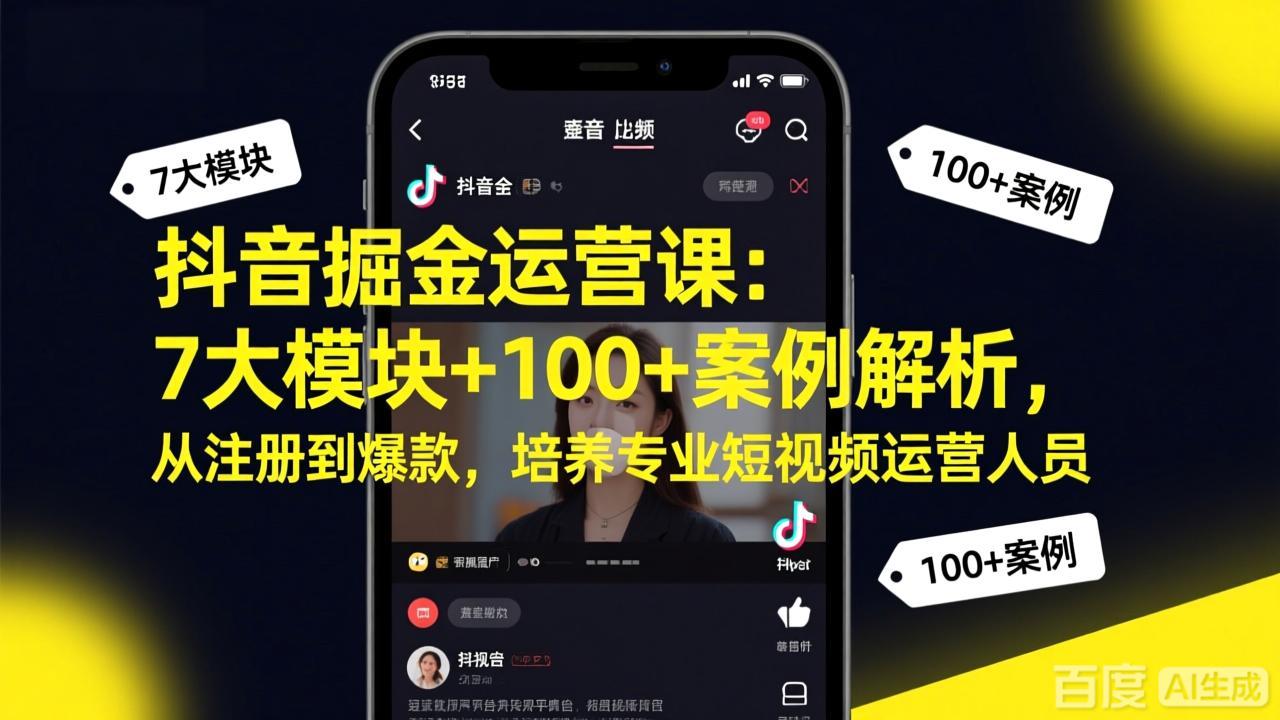 抖音掘金运营课：7大模块+100+案例解析，从注册到爆款，培养专业短视频运营人员-网创项目