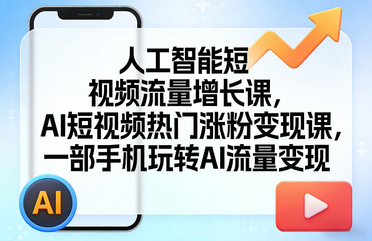 人工智能短视频流量增长课，AI短视频热门涨粉变现课，一部手机玩转AI流量变现-网创项目
