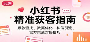 小红书精准获客指南：爆款查找、数据优化、私信引流、官方渠道对接技巧-网创项目