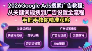 2026Google Ads搜索广告教程:从关键词规划到广告设置全流程,手把手教你精准获客-网创项目