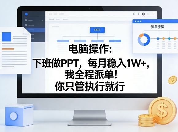 电脑操作：下班做PPT，每月稳入1W+，我全程派单！你只管执行就行【揭秘】-网创项目