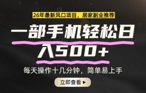 26年居家副业首选,一部手机轻松日入500+,长期稳定可做-网创项目