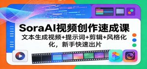 SoraAI视频创作速成课：文本生成视频+提示词+剪辑+风格化，新手快速出片-网创项目