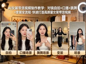 AI女装带货视频制作教学,对镜自拍、口播、跳舞、变装全流程,快速打造高质量女装带货视频-网创项目