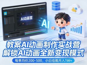教案AI动画制作实战营,解锁AI动画全新变现模式,每单均价200-500,小白也能月入1W+-网创项目