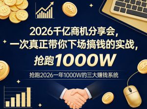 2026千亿商机分享会,一次真正带你下场搞钱的实战,抢跑2026一年1000W的三大賺钱系统-网创项目