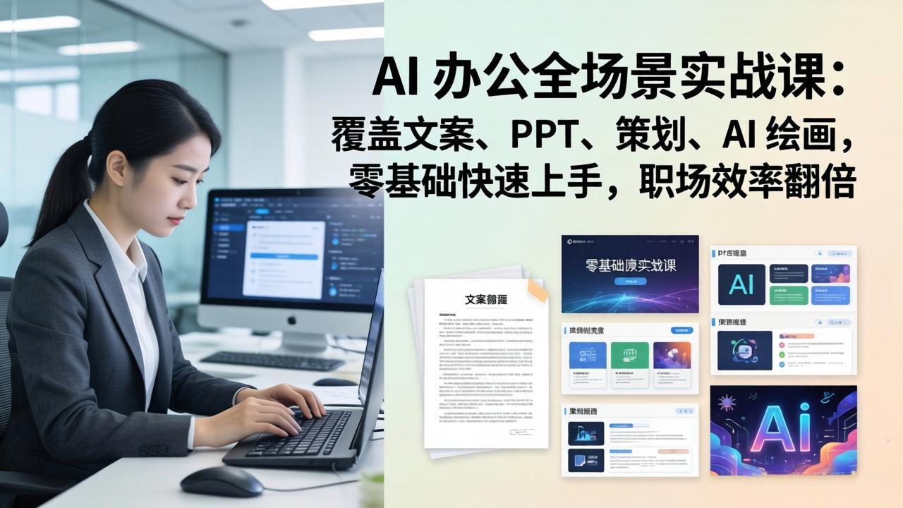 AI 办公全场景实战课：覆盖文案、PPT、策划、AI 绘画，零基础快速上手，职场效率翻倍-网创项目
