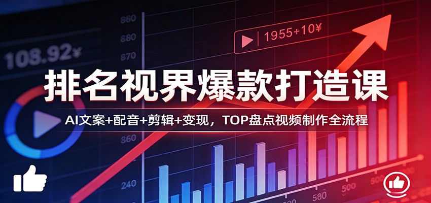 排名视界爆款打造课：AI文案+配音+剪辑+变现，TOP盘点视频制作全流程-网创项目