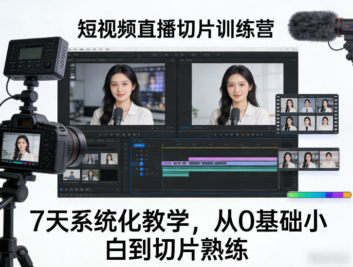 短视频直播切片训练营，7天系统化教学，从0基础小白到切片熟练-网创项目