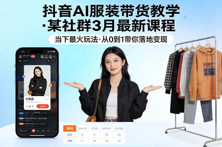 抖音AI服装带货教学，某社群3月最新课程，当下最火玩法，从0到1带你落地变现-网创项目