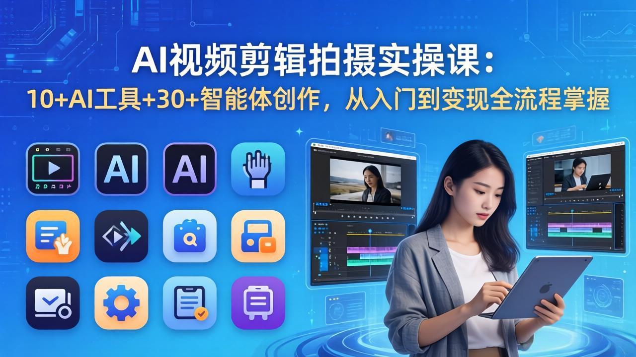 AI 视频剪辑拍摄实操课：10+AI工具+30+智能体创作，从入门到变现全流程掌握-网创项目