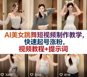 AI美女跳舞短视频制作教学，快速起号涨粉，视频教程+提示词-网创项目