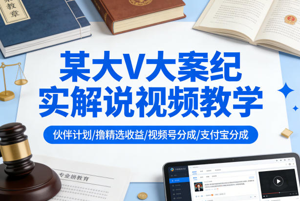 某大V大案纪实解说视频教学，可做伙伴计划、撸精选收益，视频号和支付宝分成计划均可-网创项目