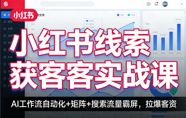 小红书线索获客实战课，AI工作流自动化+矩阵+搜索流量霸屏，拉爆客资-网创项目