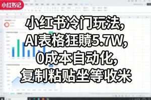 小红书冷门玩法，AI表格狂賺5.7W，0成本自动化，复制粘贴坐等收米-网创项目