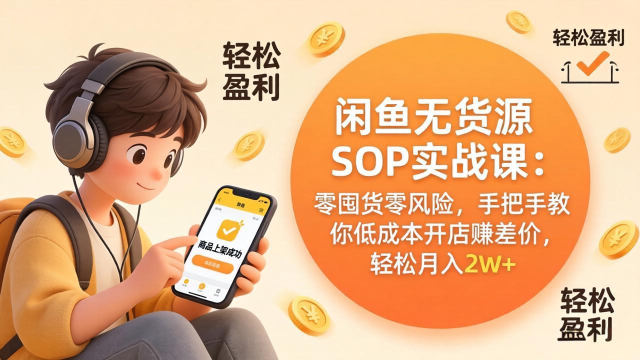 闲鱼无货源SOP实战课：零囤货零风险，手把手教你低成本开店赚差价，轻松月入2w+-网创项目