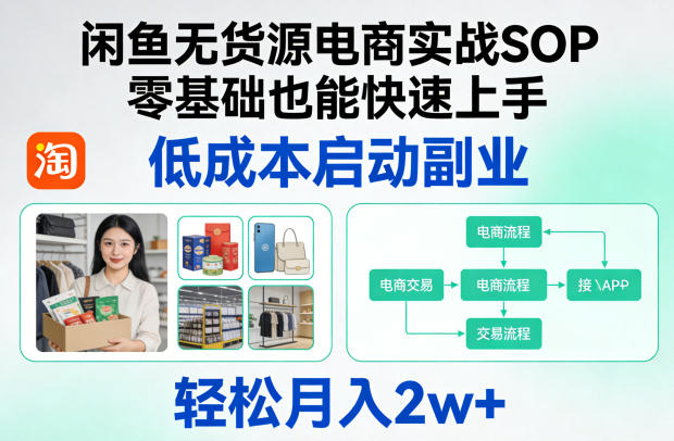闲鱼无货源电商实战SOP，零基础也能快速上手，低成本启动副业，轻松月入2w+-网创项目