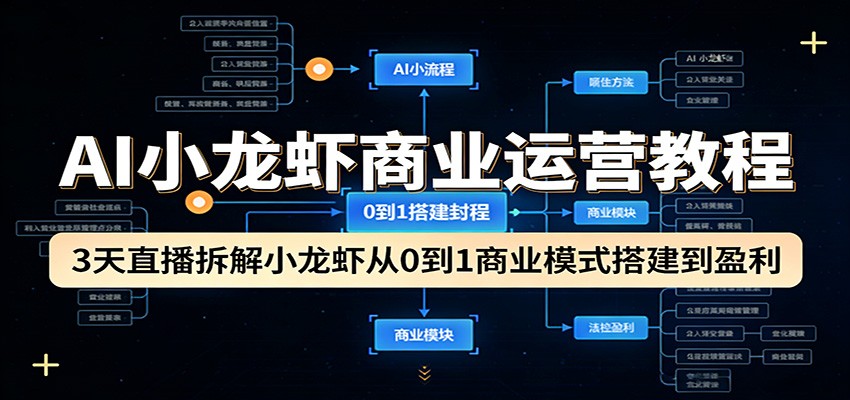AI小龙虾商业运营教程：3天直播拆解小龙虾从0到1商业模式搭建到盈利-网创项目