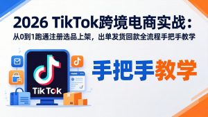 2026TikTok跨境电商实战：从0到1跑通注册选品上架，出单发货回款全流程手把手教学-网创项目