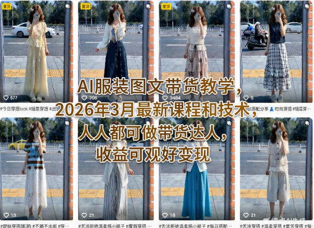 AI服装图文带货教学，2026年3月最新课程和技术，人人都可做带货达人，收益可观好变现-网创项目