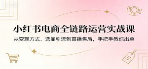 小红书电商全链路运营实战课：从变现方式、选品引流到直播售后，手把手教你出单-网创项目