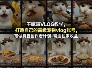 干嘛喵VLOG教学,打造自己的高级宠物vlog账号,可做抖音创作者计划+精选独家收益-网创项目