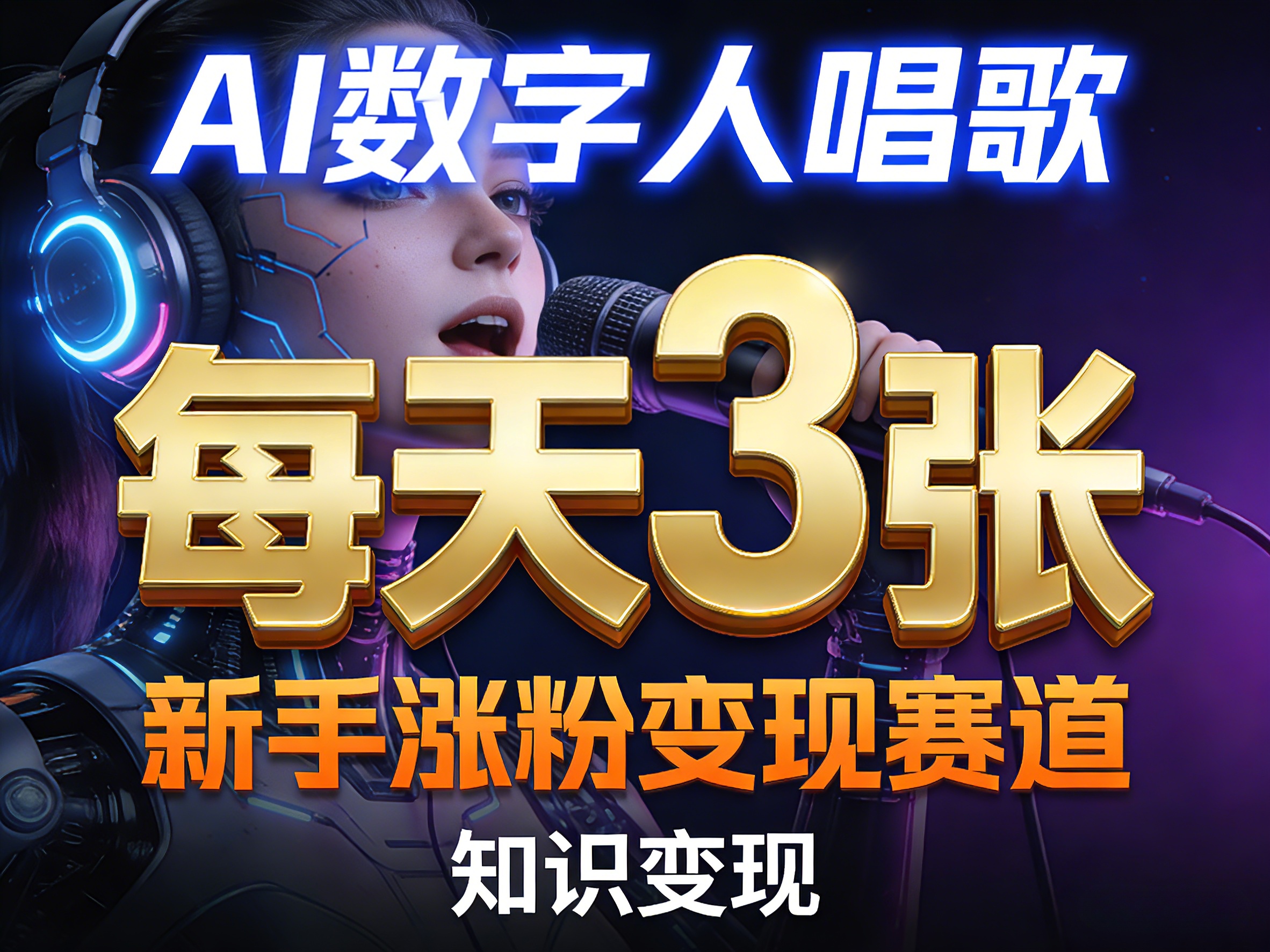 AI数字人唱歌，新手涨粉变现赛道，每天3张和知识付费，副业必备-网创项目