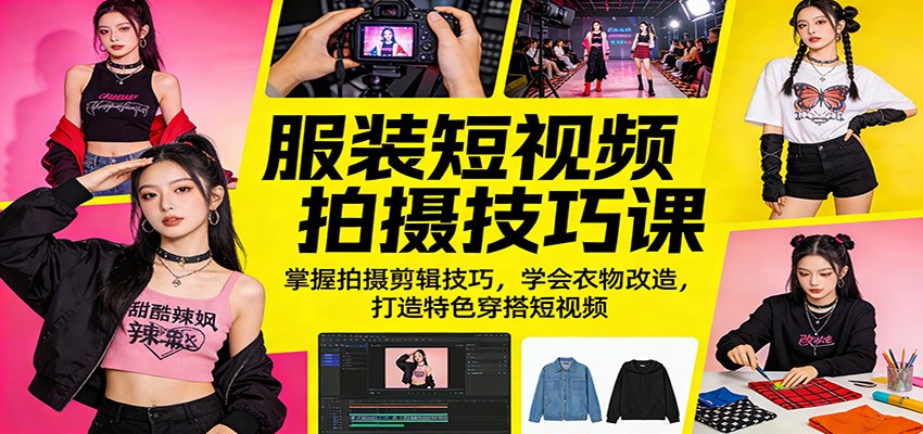 服装短视频拍摄技巧课：掌握拍摄剪辑技巧，学会衣物改造，打造特色穿搭短视频-网创项目