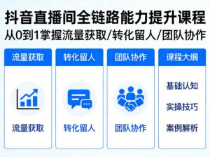 抖音直播间浓缩版视频课程，从0到1掌握直播间流量获取、转化留人、团队协作的全链路能力-网创项目